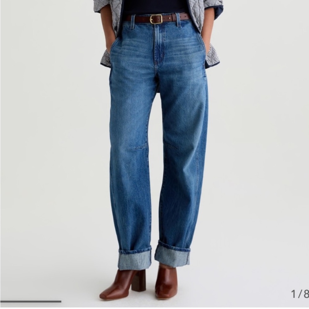 AG Adriano Goldschmied‎ Mercer Cuffed High Rise Barrel Jeans Women Sz 29 Nouveau